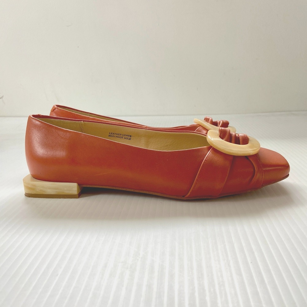 Ana Palma Orange Leather Square Heel Toe Ballet Flats Womens EU 37 US 6.5 7